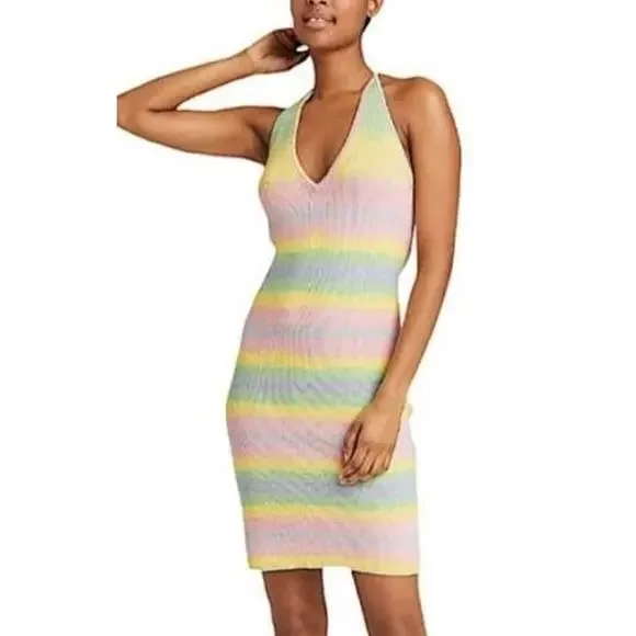Wild Fable NWT Dress Pastel Rainbow Striped Knit Halter Summer Vacation Beach XL - Picture 1 of 9